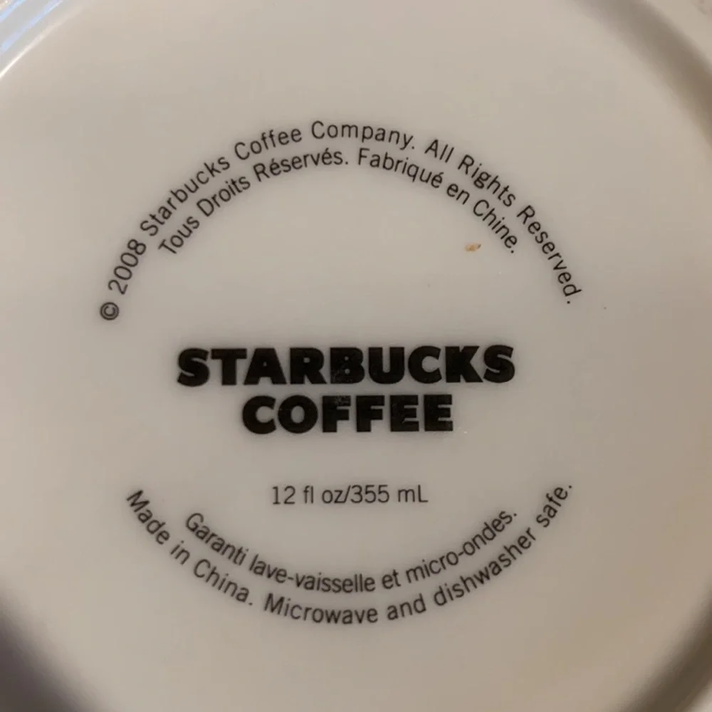 We Proudly Brew Starbucks coffee mug 12 ounces White and green